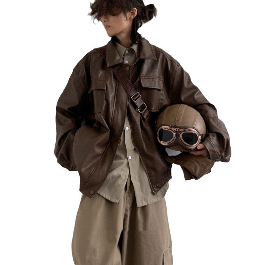 Stylish Neutral Brown Leather Jacket