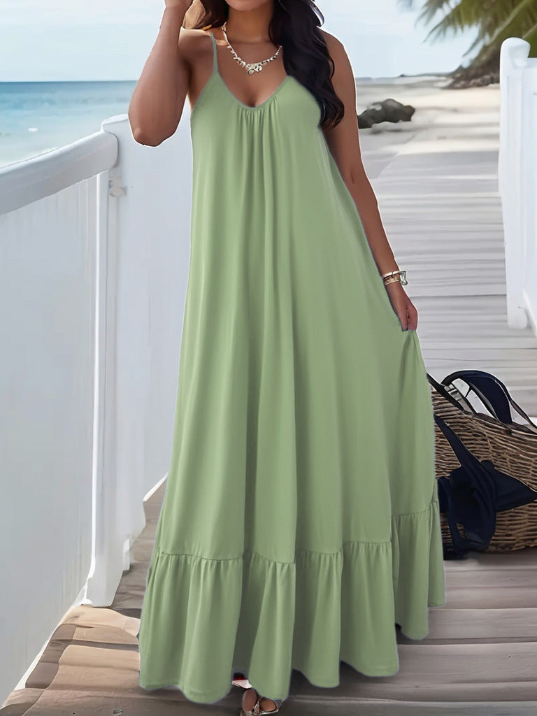 Strapless Sleeveless Solid-color Dress