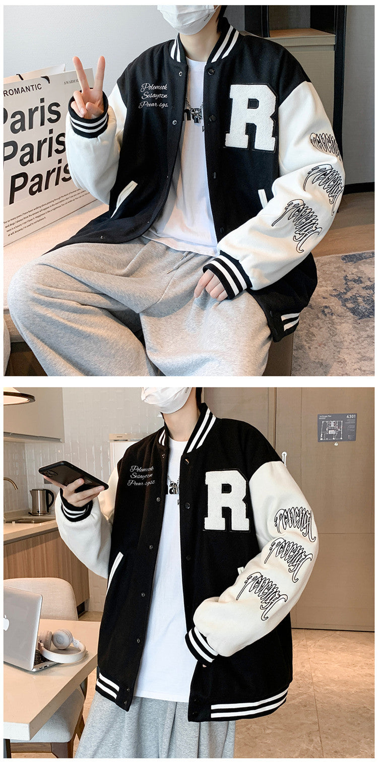 Frakke til mænd Hong Kong Style Trendy Brand Ins Løs Sports Baseballuniform Harajuku Style Retro Casual Jakke Top