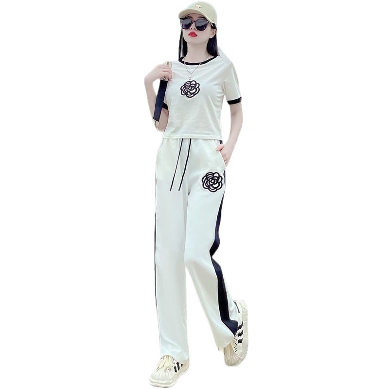 Stylish Casual Wide-leg Pants And Sportswear Set