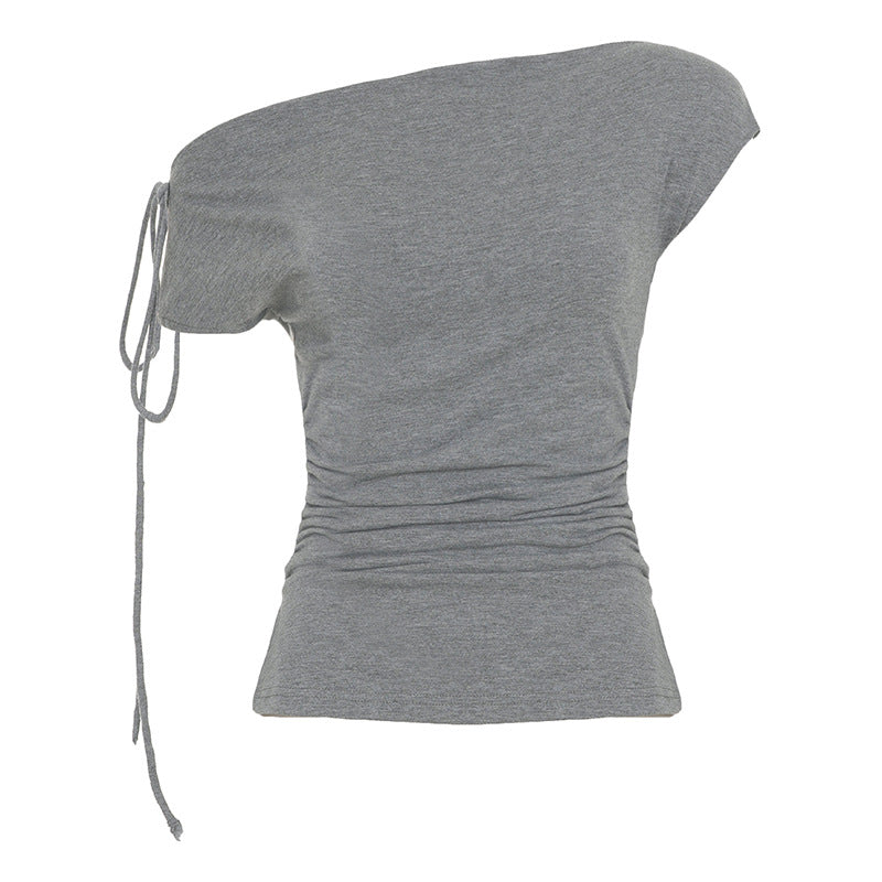 New Slimming Figure-flattering T-shirt With A Soft Off-the-shoulder Design And Shirred Detailing