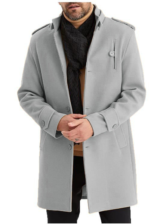 Men's Fashion Single-Breasted Mid-Length Epaulette Jacket
