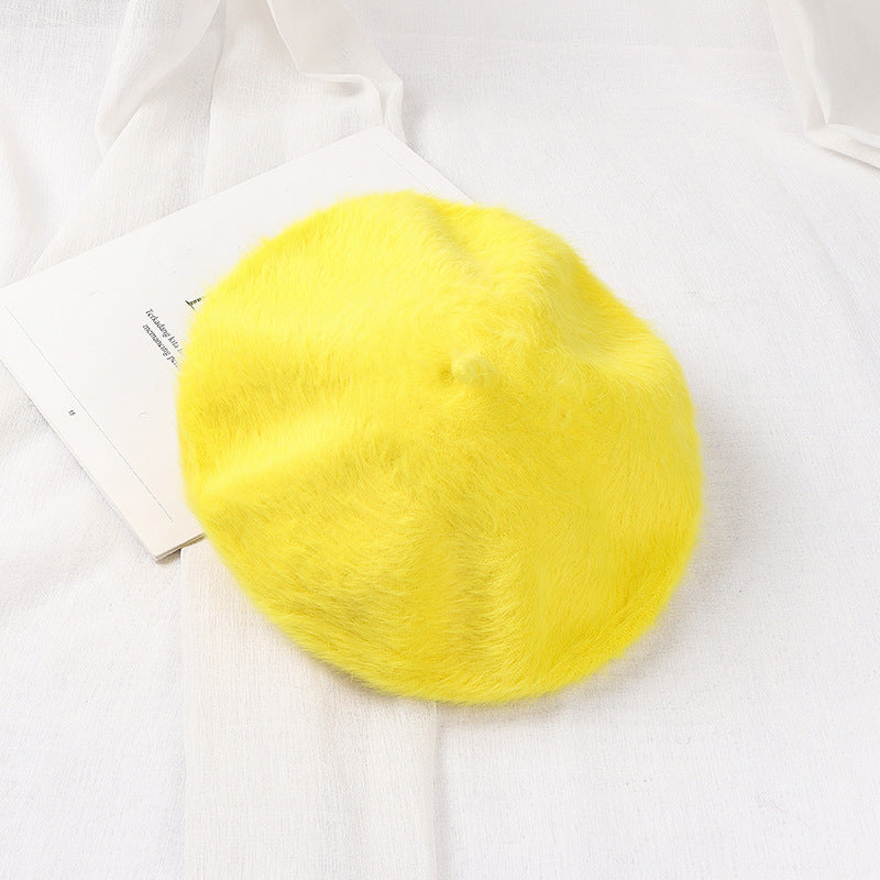 Solid Soft Girl Plush Knitted Artist Hat