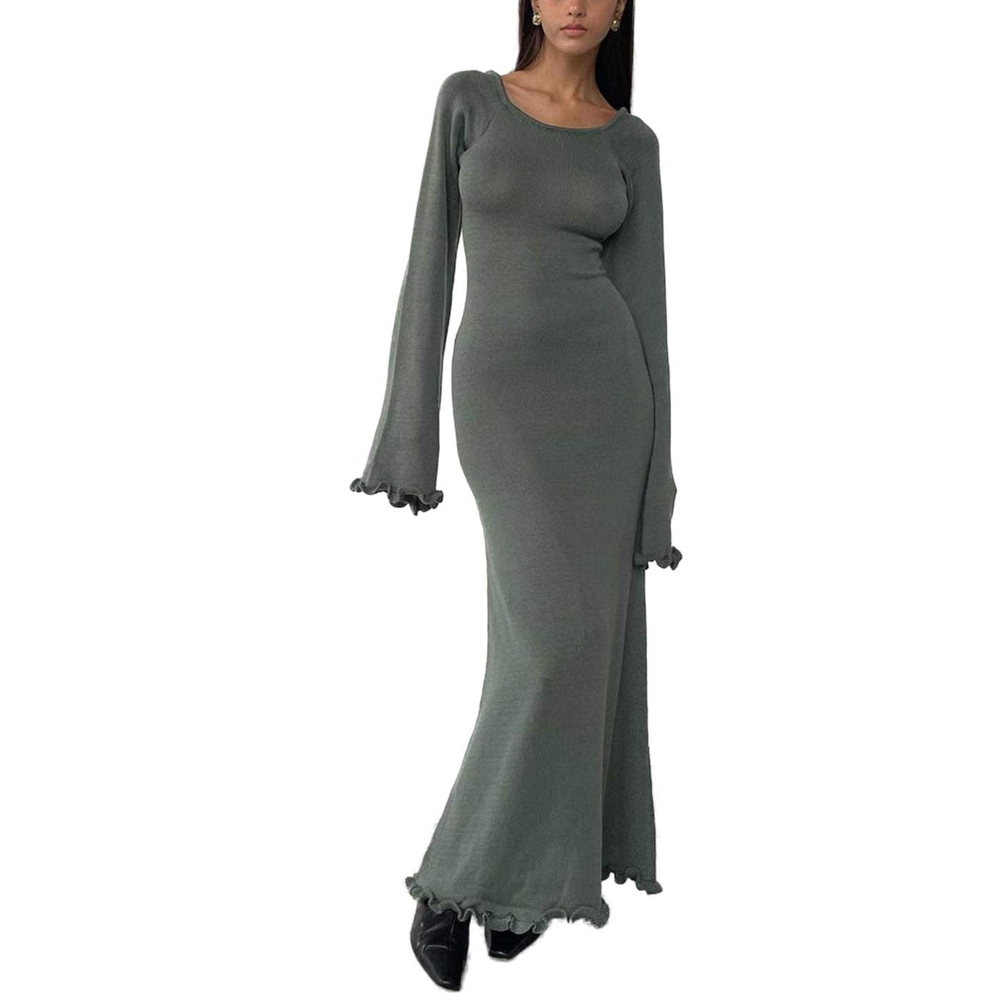 New Solid Color Stringy Selvedge Backless Knitted Long Dress For Women