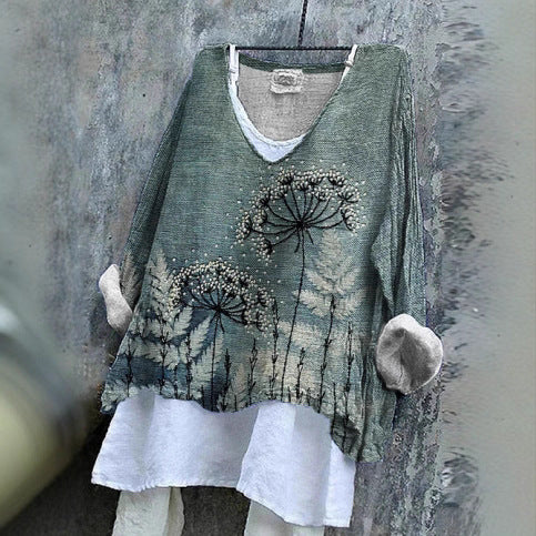 3D Digital Print Women's Crew Neck Fashionable Long Sleeve