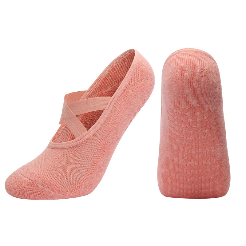 Non-slip Glue Women's Antibacterial Cotton Cross Strap Yoga Socks