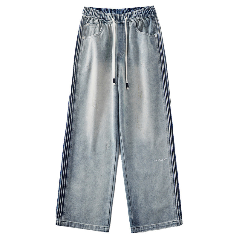 Side Wrinkle Design Elastic Waist Jeans
