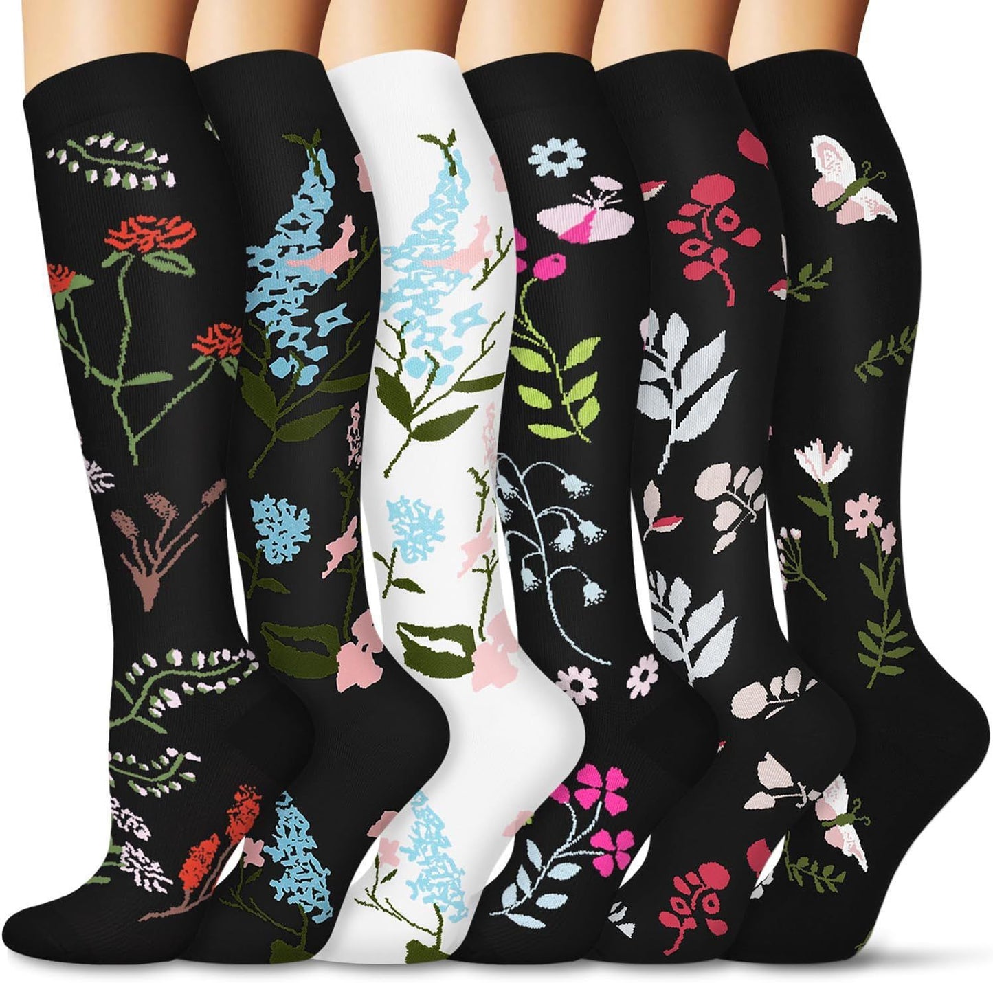 Combination Pattern Long Tube Sports Compression Stockings 6 Pairs