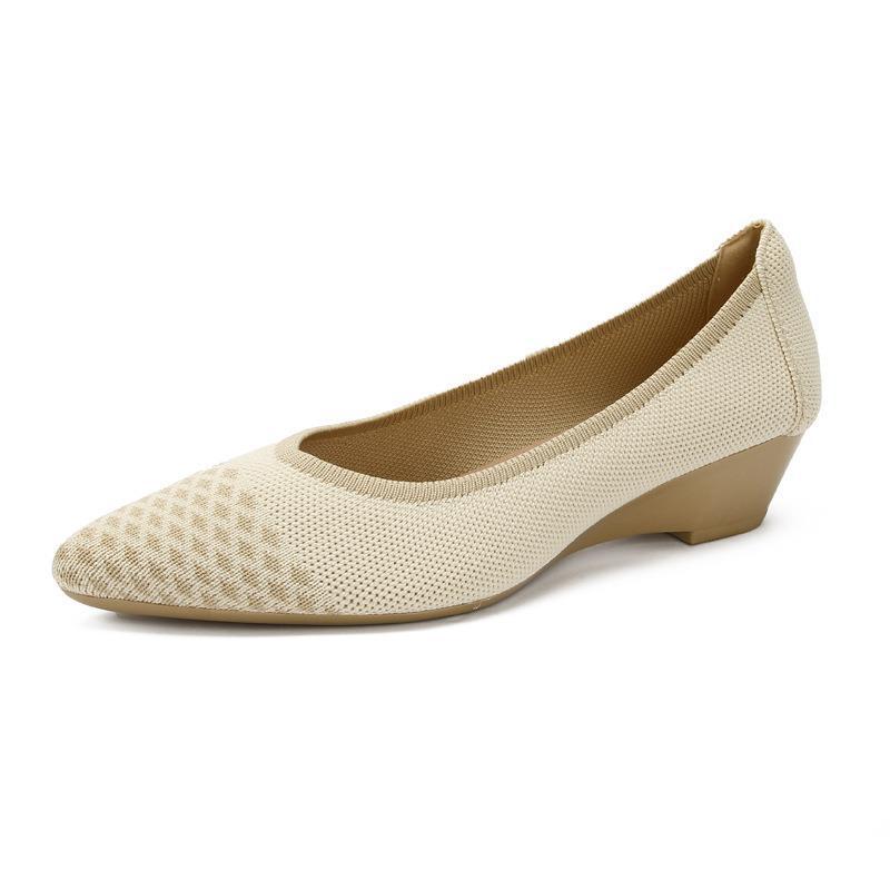 Soft Bottom Woven Pointed Toe Wedge Flyknit Pumps Breathable Flat Women's Shoes