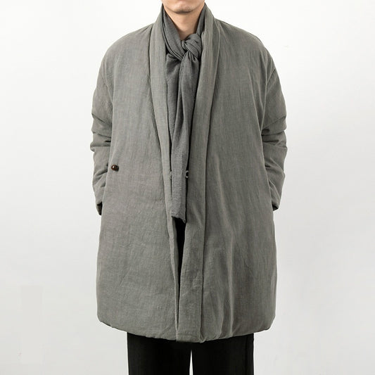 Mens New Chinese-Style Cotton And Linen Padded Jacket