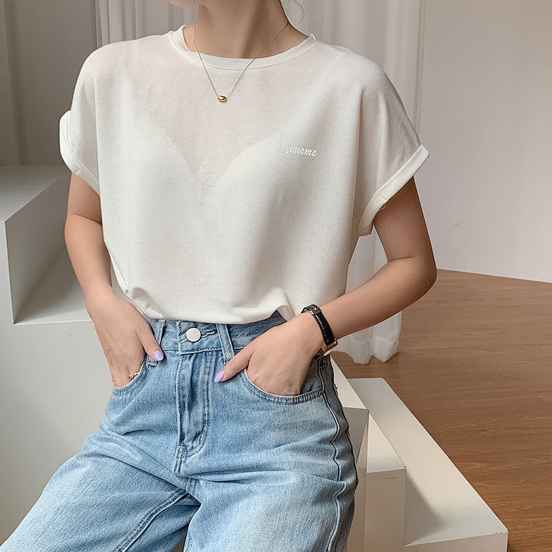 Super Stylish European Short-sleeved Embroidered T-shirt Women's Summer