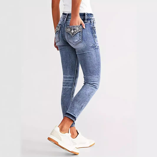 Skønhed Tøj Slank Pasform Stræk Slankende Alsidige Broderede Jeans Skinny Bukser