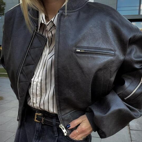 Hot Girl Stand Collar Zipper Short Baseball Uniform Jacket Top