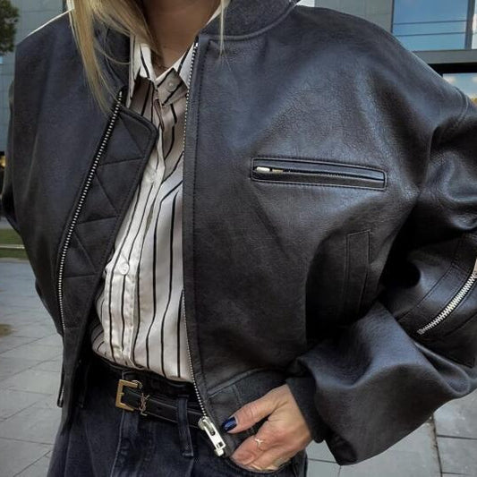 Hot Girl Stand Collar Zipper Short Baseball Uniform Jacket Top