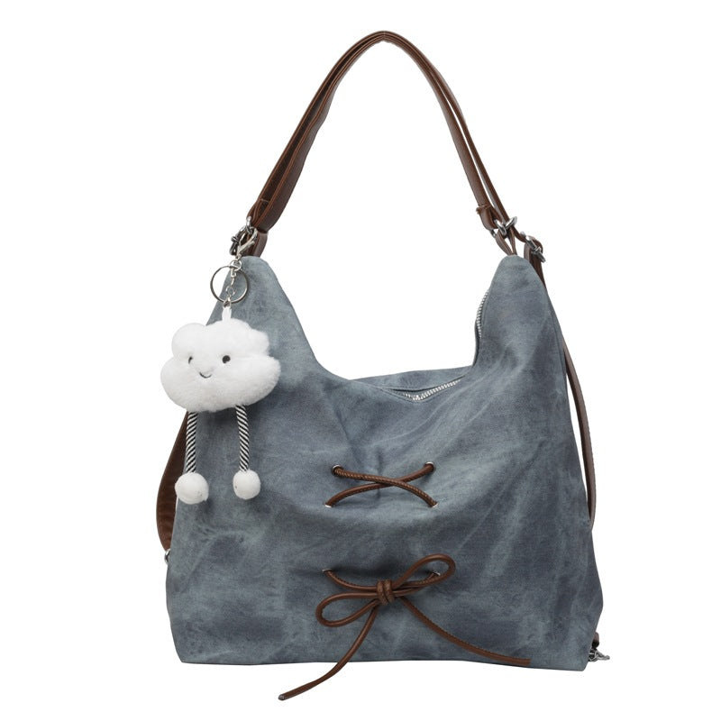 Retro Denim Bag Women's Large Capacity Shoulder Messenger Bag Versatile Backpack