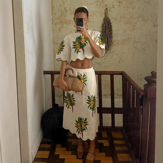 Fresh Floral-print Top And Skirt Set