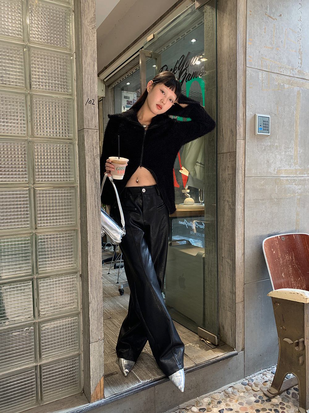 Women's Autumn And Winter PU Texture Casual Pants