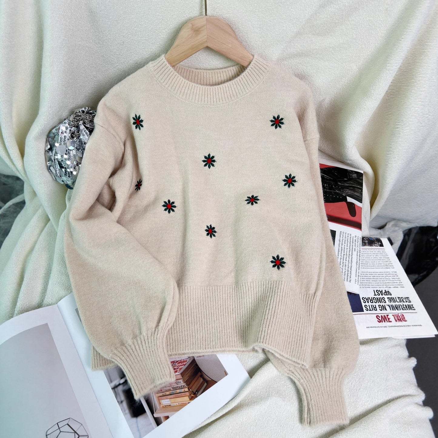 Women's Casual Embroidered Flower Sweater
