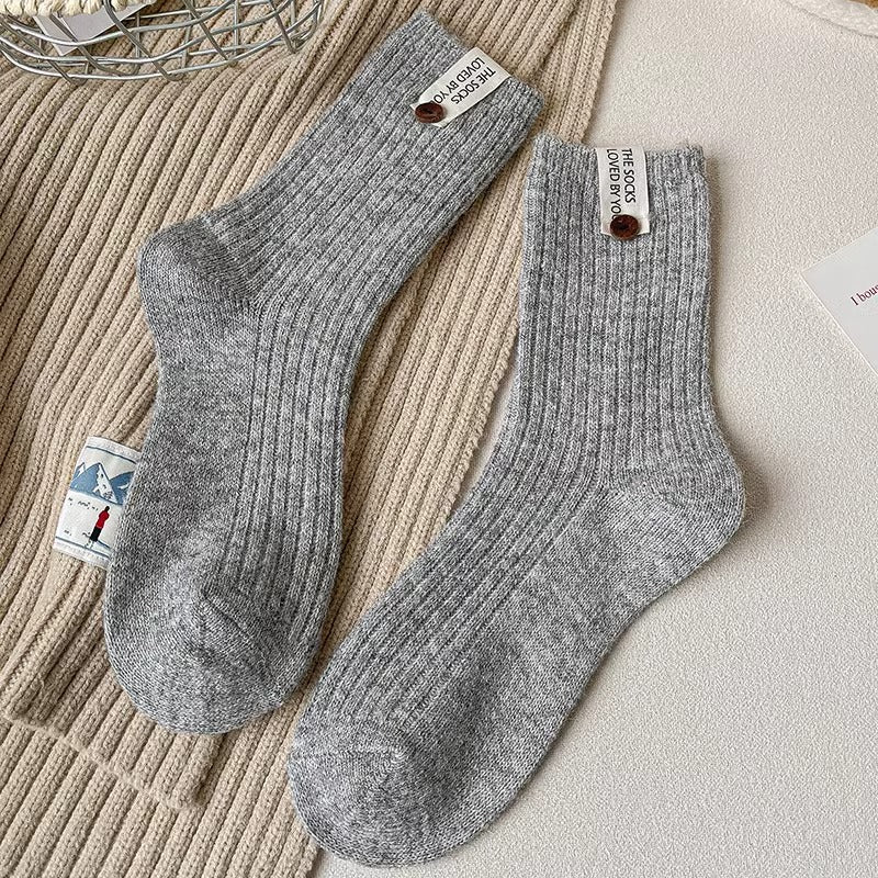 Womens Chunky-knit Socks With Buttons