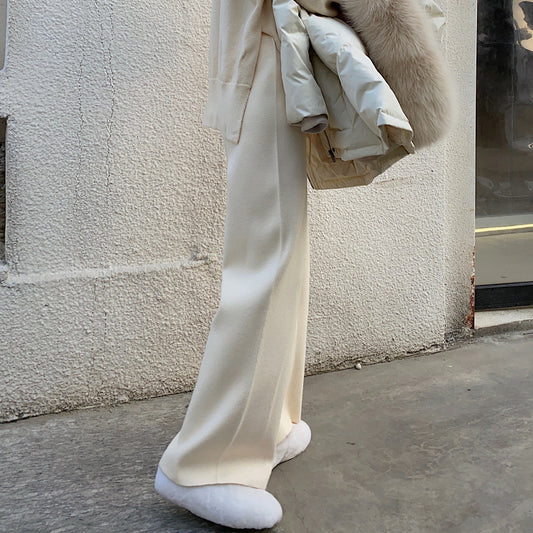 Women's Autumn And Winter Knitting Wide-leg Pants High Waist Drooping Mopping Casual