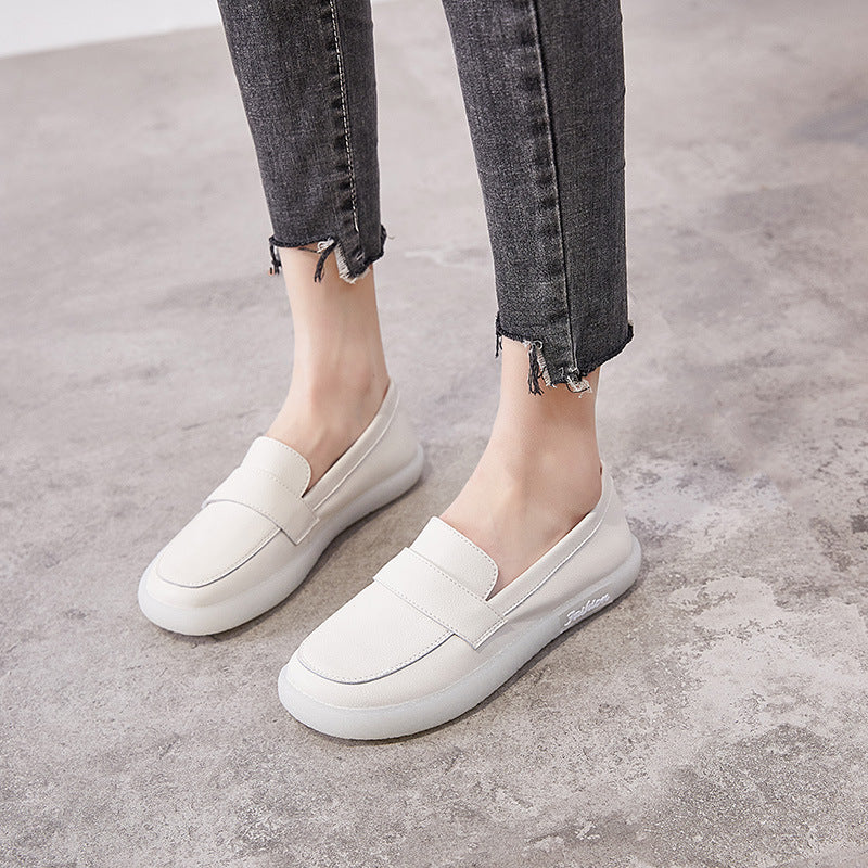 British All-match Leather Soft Sole White Shoes