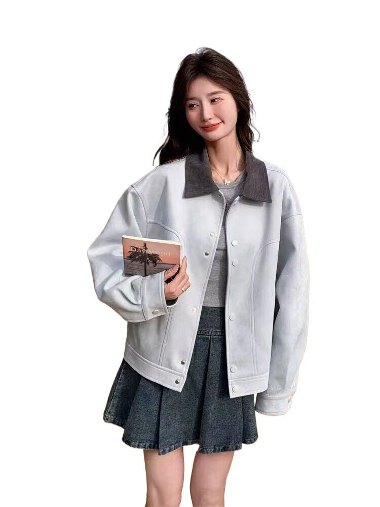 Women's Color Block Lapel Short Jacket