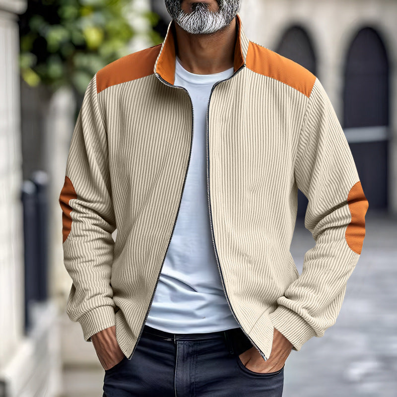 Retro Stand Collar Zipper Cardigan Casual Jacket For Men