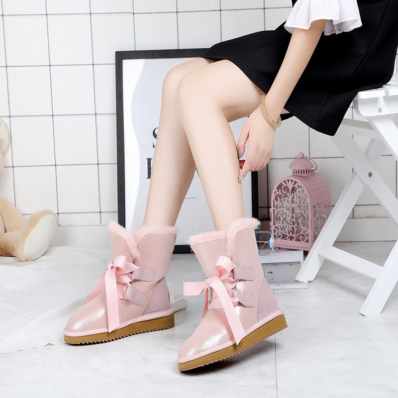 Northeast Winter Bow And Velvet Short Tube Warm Short Boots