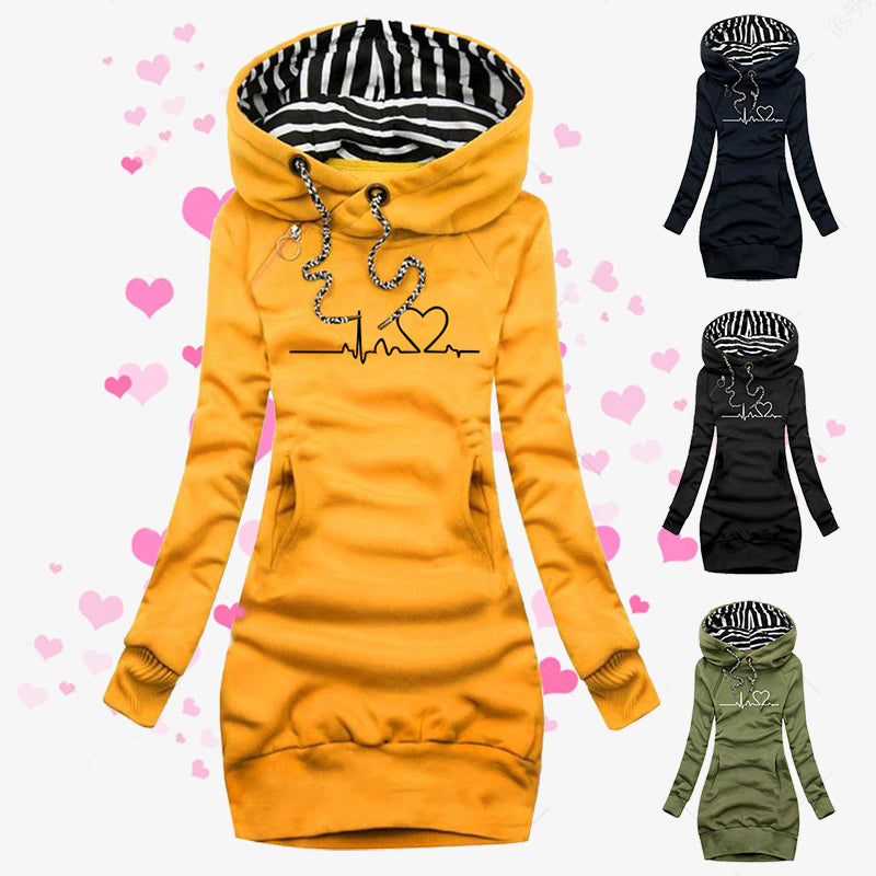 Lang hættetrøje med hjerteprint til kvinder sweatshirt pullover toppe
