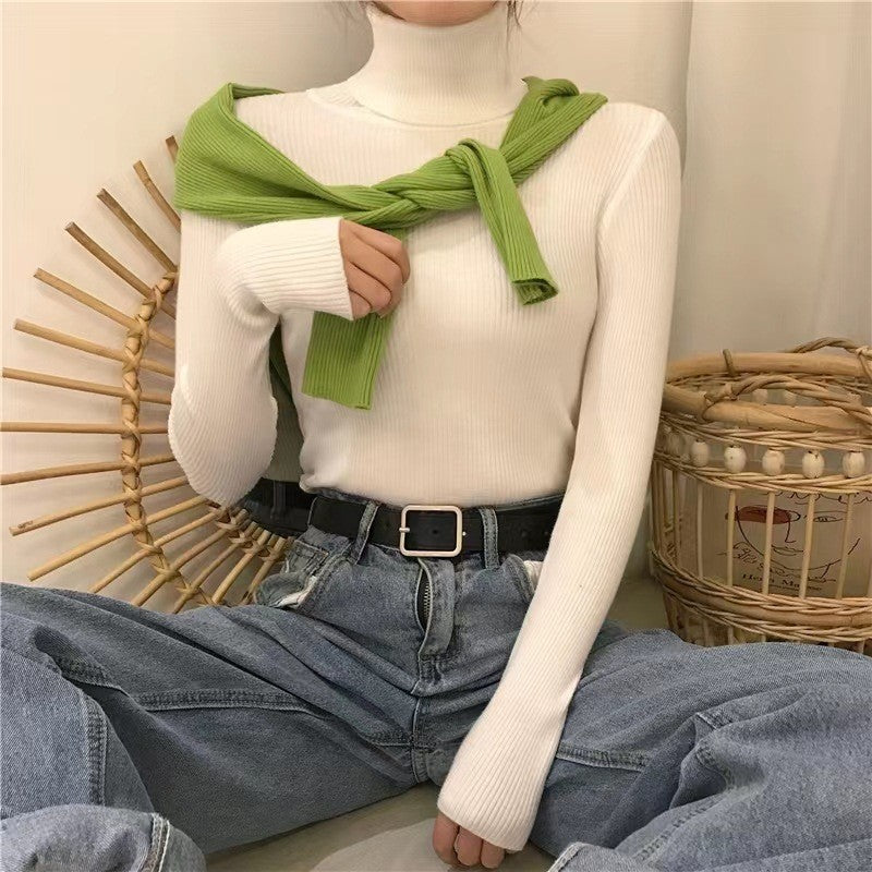 Half High Collar Inner Lining Bottom Sweater Slim Fit Fit Long Sleeved Sweater