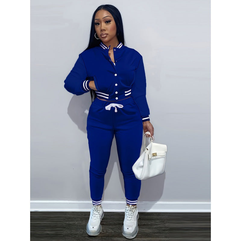 Single-breasted Baseball Suit Women's Sport Two-piece Set