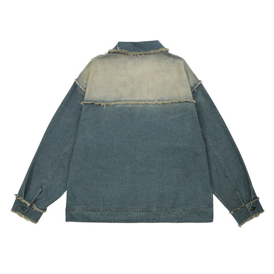 Guochao High Street Contrast Color Monkey Wash Denim Jacket