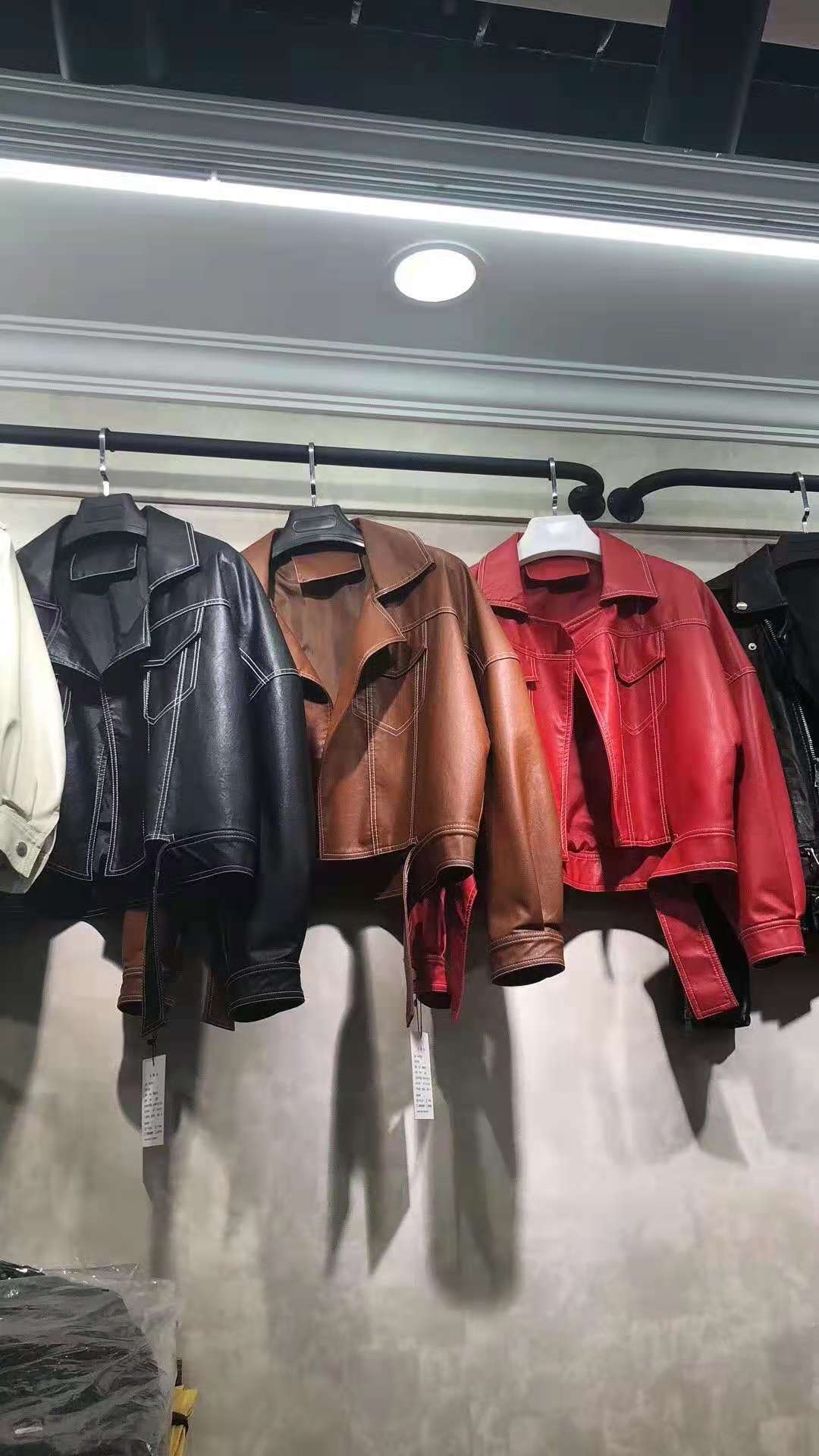 Black And White Line Lapel Women's PU Leather Jacket