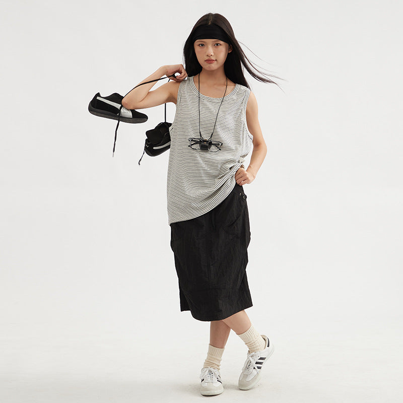 Striped Vest Short Sleeve Women's Loose Slimming Heavy Sleeveless
