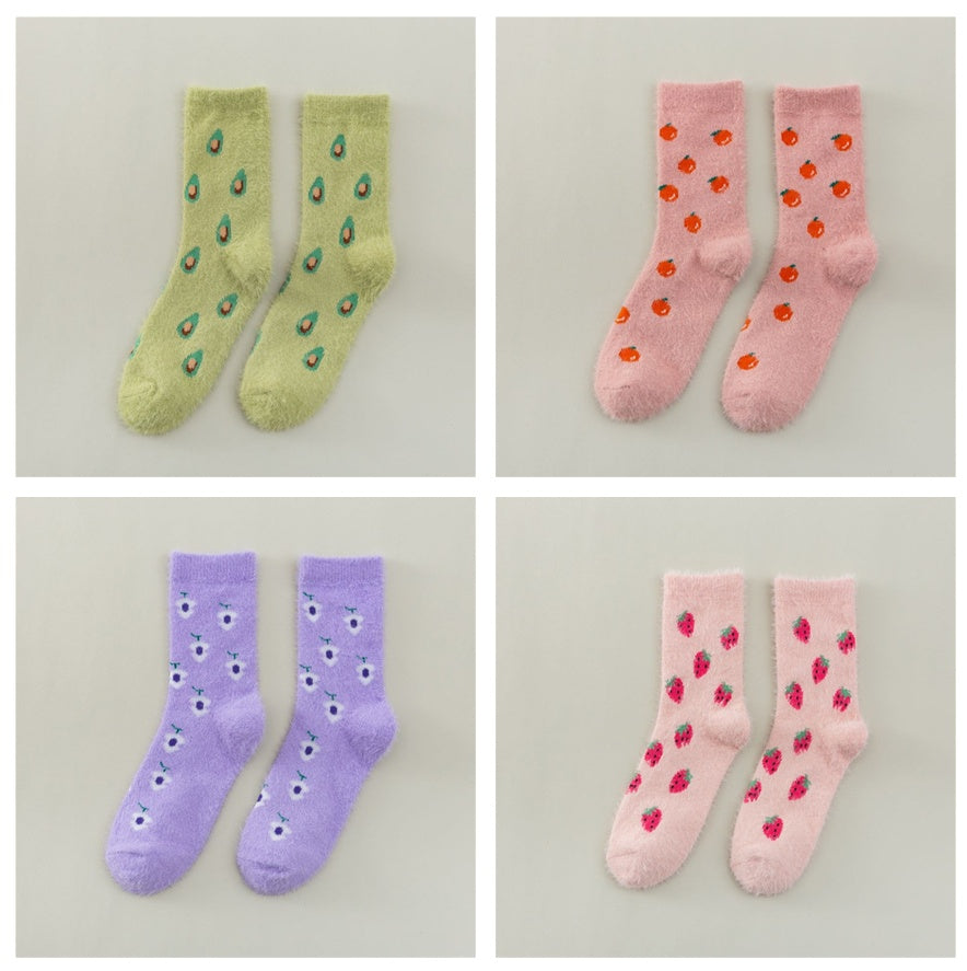 Women's Mid-thigh Fruit Socks Plus Velvet Thickening Winter Warm