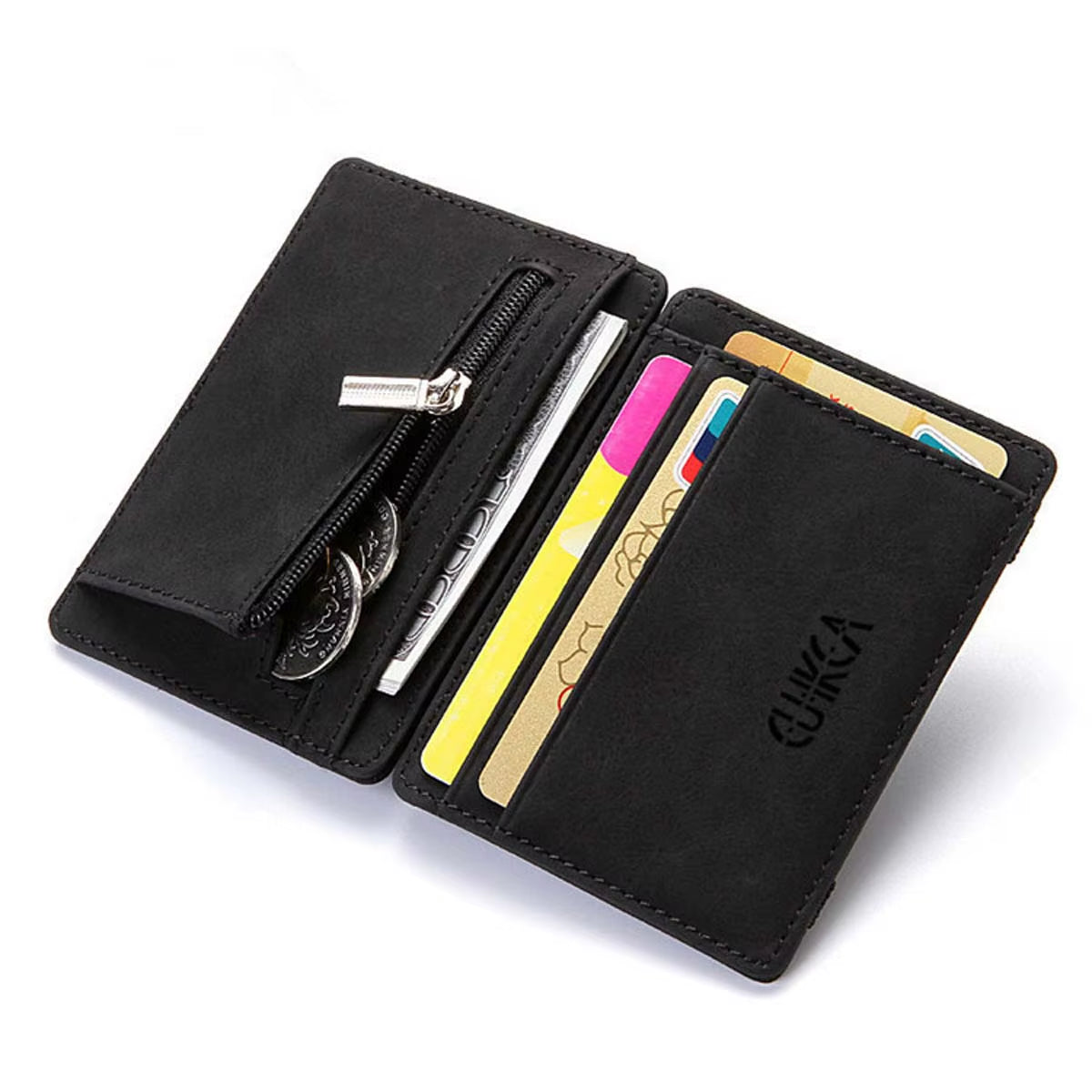 Creative Men'S Magic Wallet Coin Wallet Short Zipper Slim Leather Wallet Business ID Credit Card Cases Travel Short Wallet