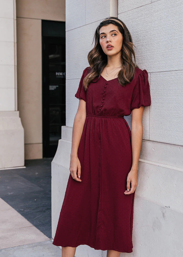 V-neck Button Fashion European And American Women's Dress