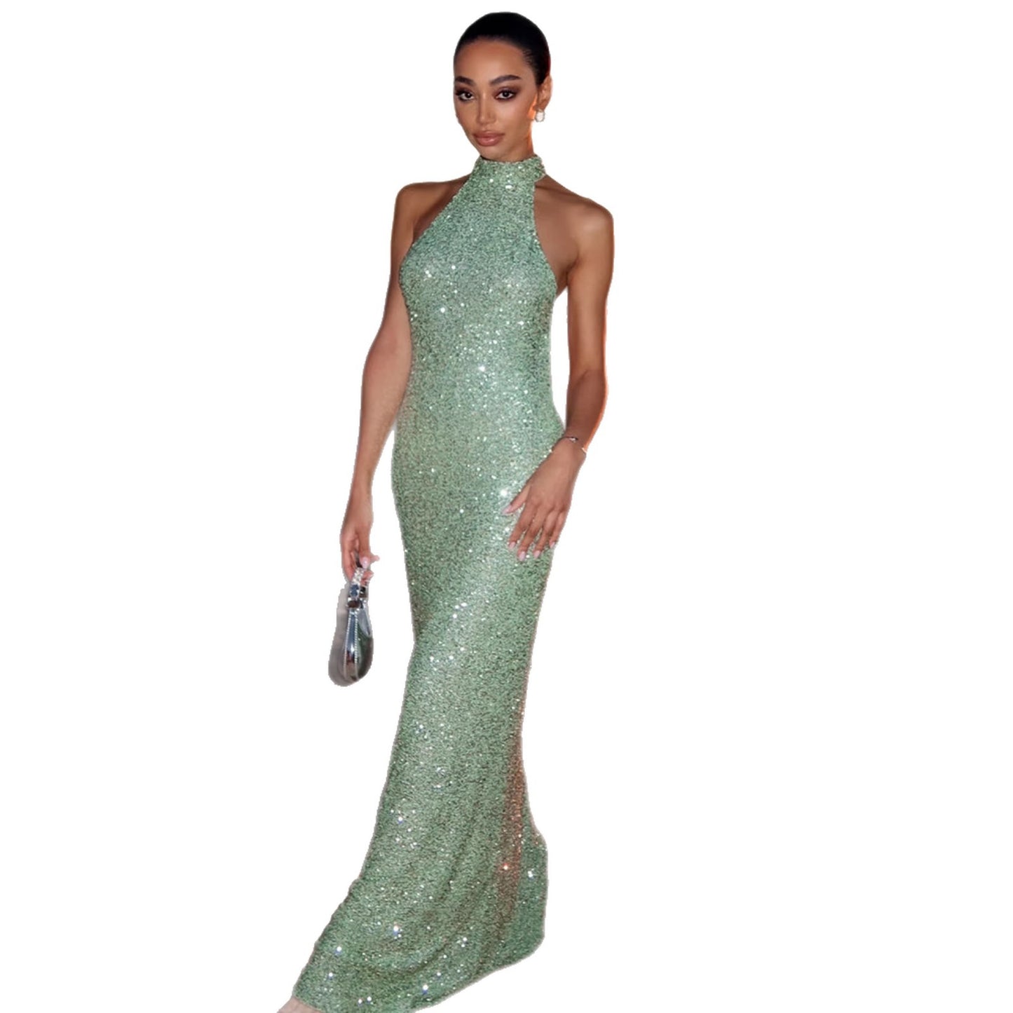 New Halter Neck Sleeveless Sequin Bodycon Evening Dress