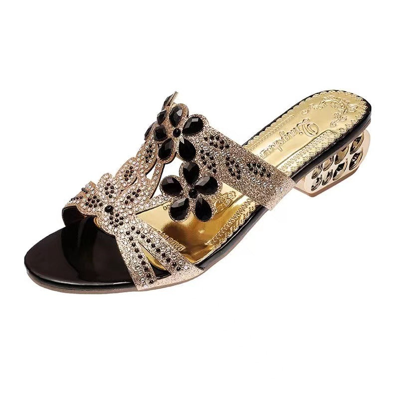 Fish nose rhinestone slippers