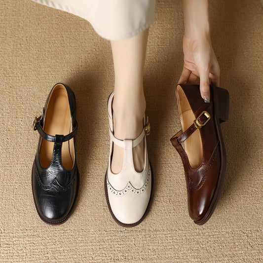 Vintage Brogue British Style Chunky Heel Pumps