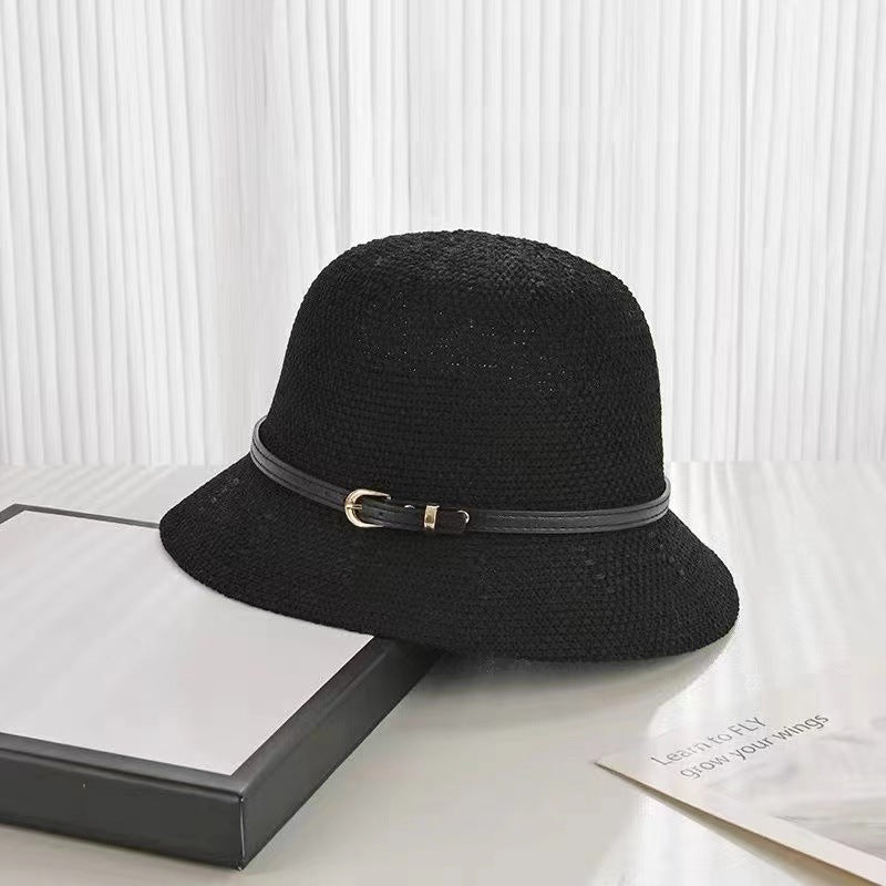 Western Style Leather Buckle Bucket Hat Foldable