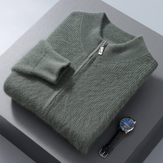 Men's Half-high Collar Loose Thick Zip Wool Knitted Sweater