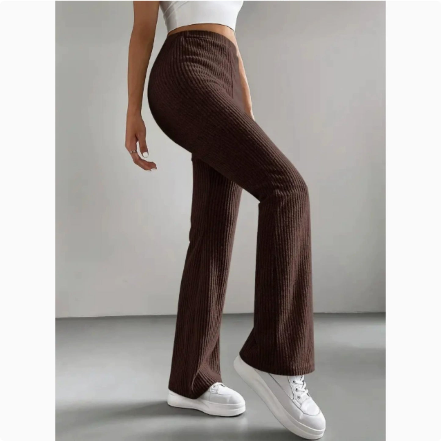 Women's Autumn Solid Color Rib Knit Bootcut Trousers