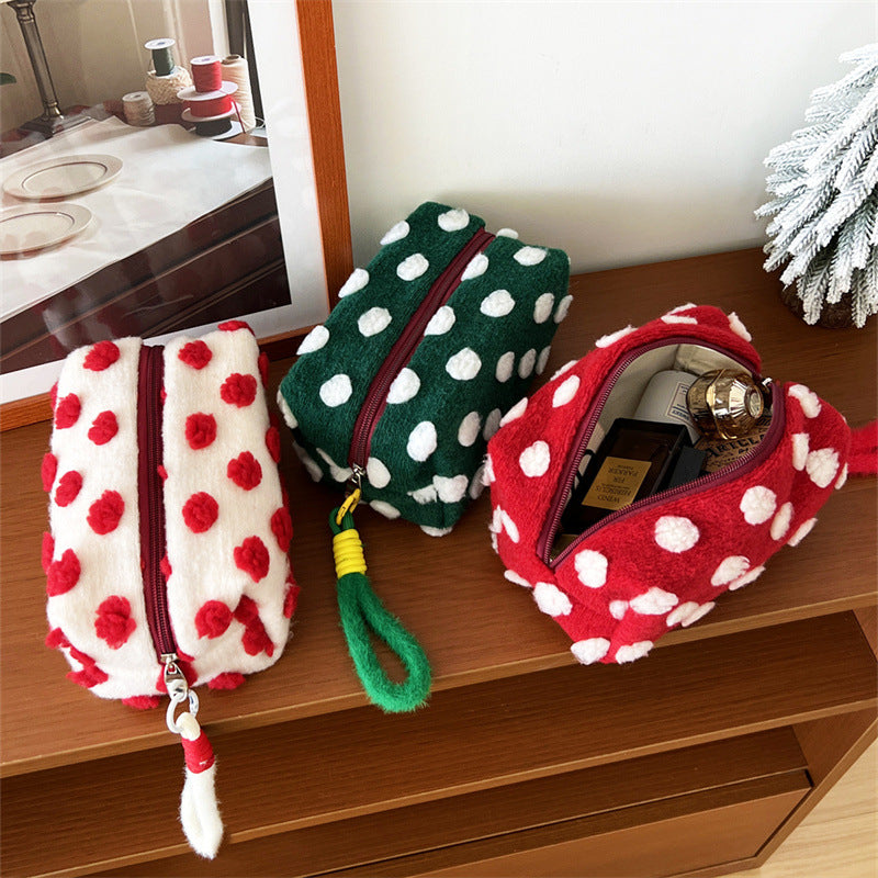 Women's Woolen Hand-carrying Polka Dot Cosmetic Bag