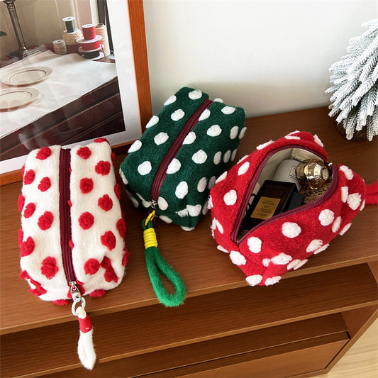 Women's Woolen Hand-carrying Polka Dot Cosmetic Bag