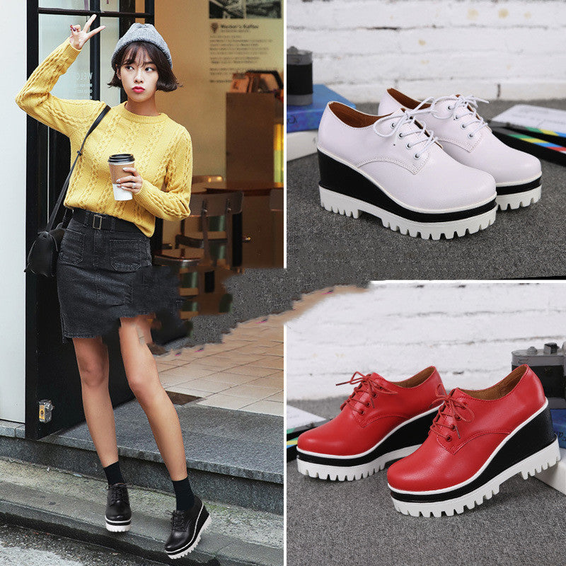 New College Tassel Deep Mouth Women's Shoes Platform Platform Platform Leather Shoes