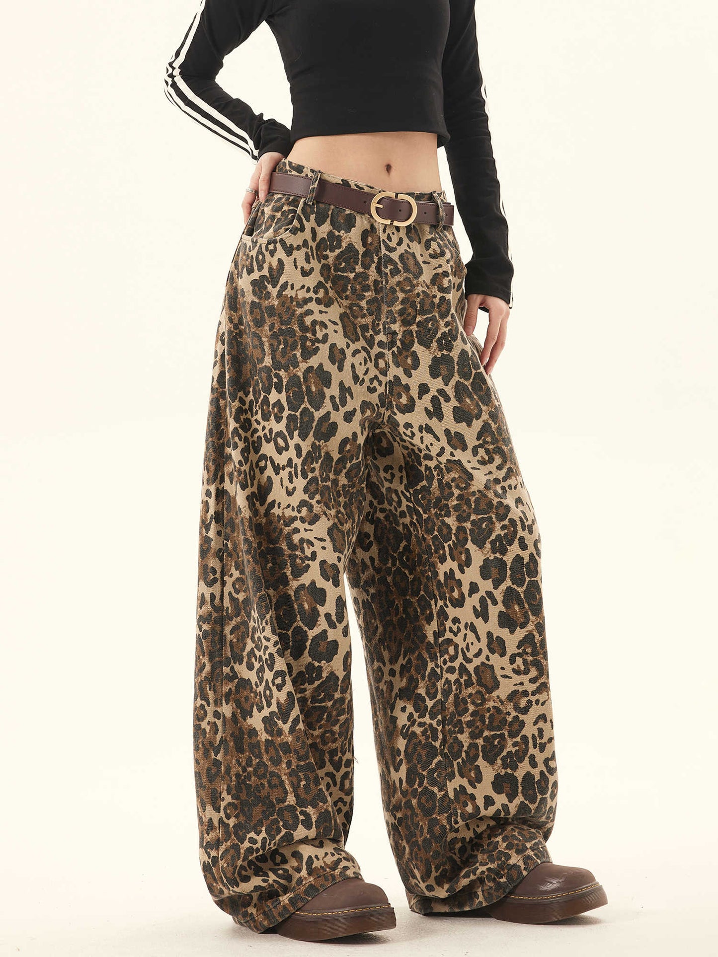 Loose Plus Size Retro Street Loose Wide Leg Leopard Patterned Pants