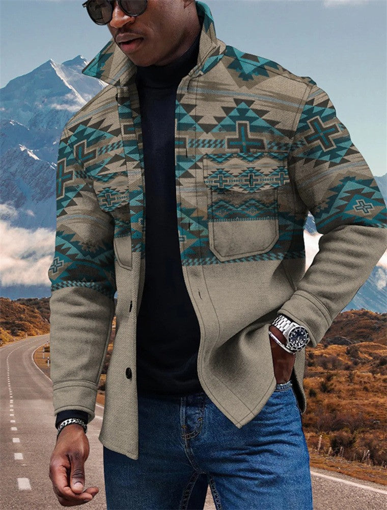Fashion Men's Lapel 3D Printed Jacket