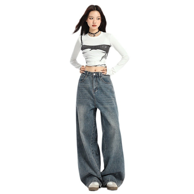 Retro løse wide-leg bukser i amerikansk stil til kvinder
