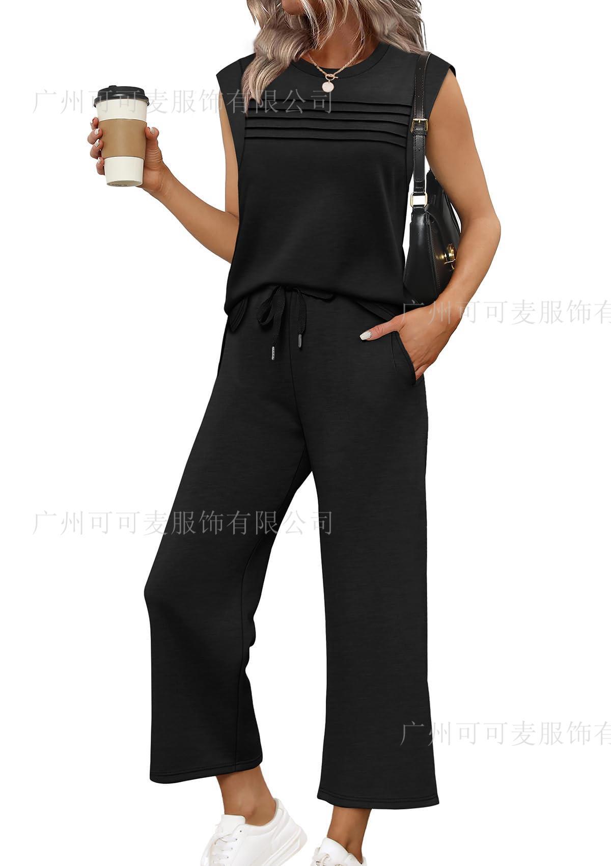 Fashionable Comfortable Casual Sweatshirt Vest Solid Color Set For Women
